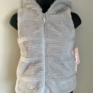 NWT Widgeon Faux Fur Vest M Big Girl Hooded Zip Up